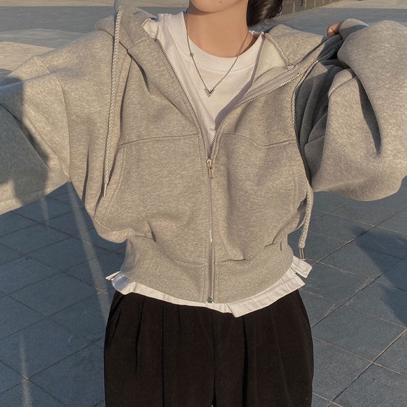 Simple Temperament Hoodie With Drawstrings Design Sense Loose Long Sleeve Sweatershirt Cardigan Coat