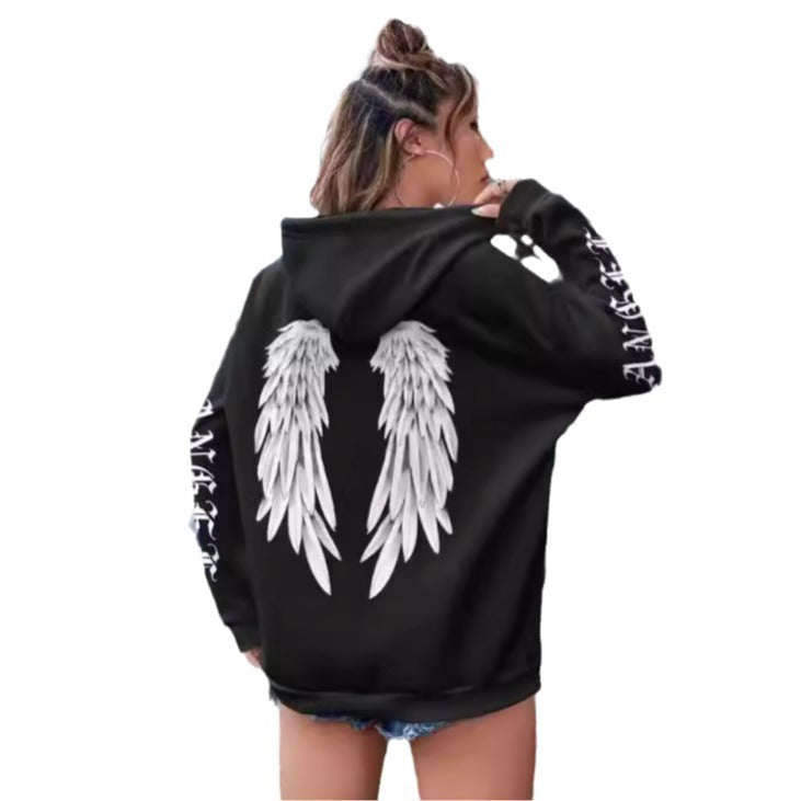 Fashion Women's Drawstring Pocket American Hooded Sweater Fashion Personalized Printing