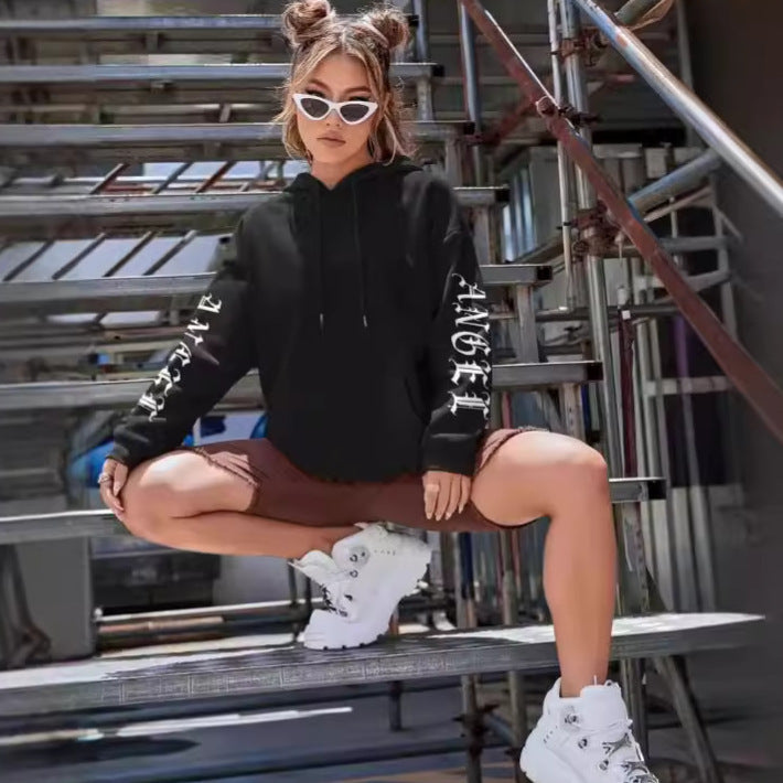 Fashion Women's Drawstring Pocket American Hooded Sweater Fashion Personalized Printing