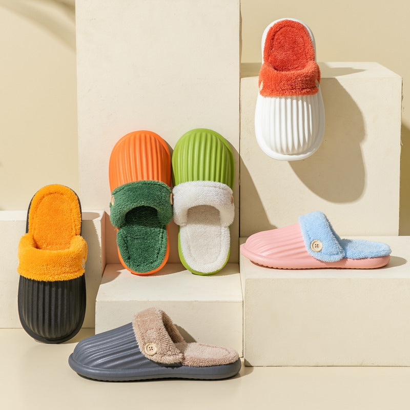 Stripe Slippers Detachable Washable House Shoes Fluffy Bedroom Slippers