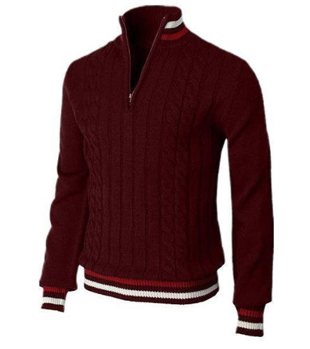 Spring And Autumn New Colour Blocked High Necked Knitted Shirt
