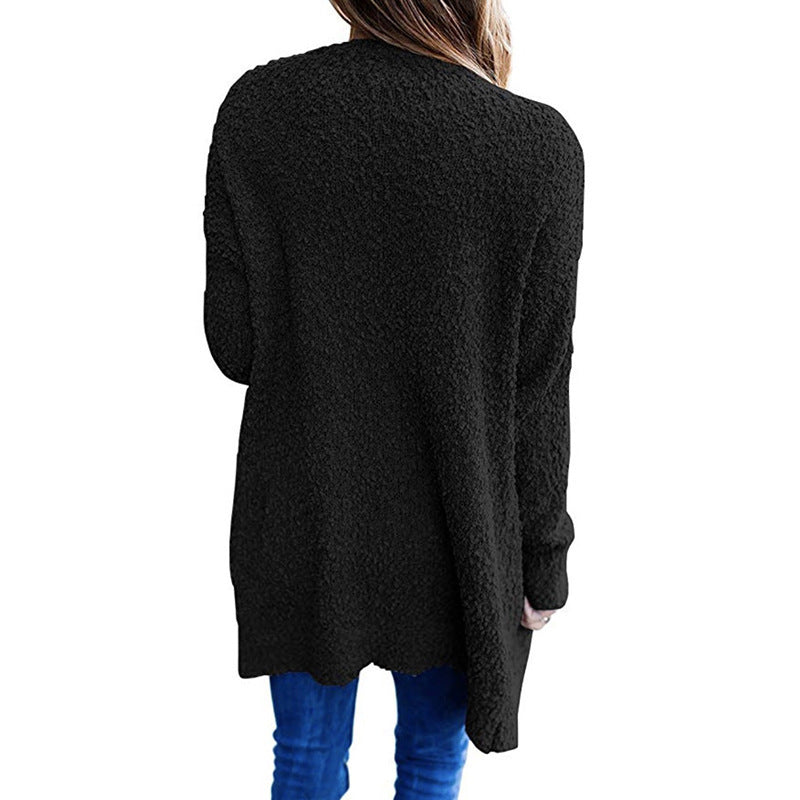 Knitwear Solid Color Fleece Double Pocket Cardigan Sweater