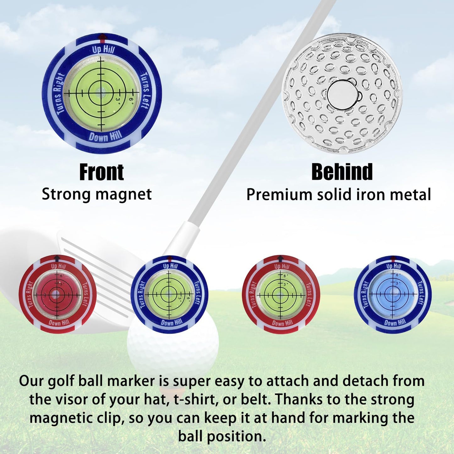 Golf Level Hat Clip Measurement With Position Mark Green Level