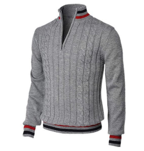 Spring And Autumn New Colour Blocked High Necked Knitted Shirt