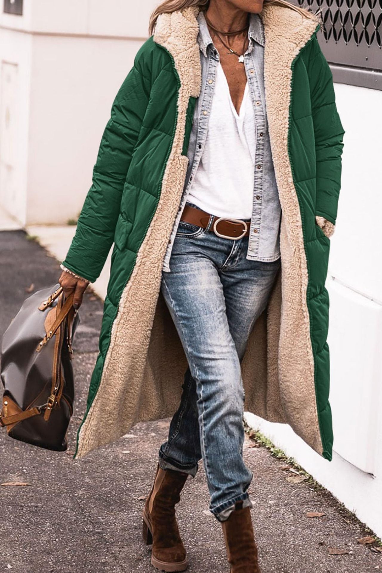 Solid Colour Hooded Long Coat Winter Long Sleeve Double-sided Wear Slim Elegant Cardigan Jacket Top Women's Clothing