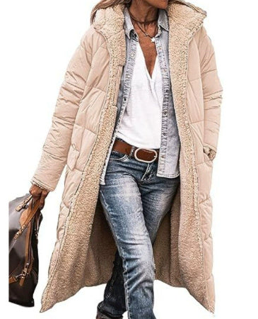 Solid Colour Hooded Long Coat Winter Long Sleeve Double-sided Wear Slim Elegant Cardigan Jacket Top Women's Clothing