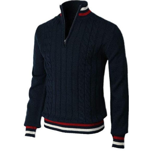 Spring And Autumn New Colour Blocked High Necked Knitted Shirt