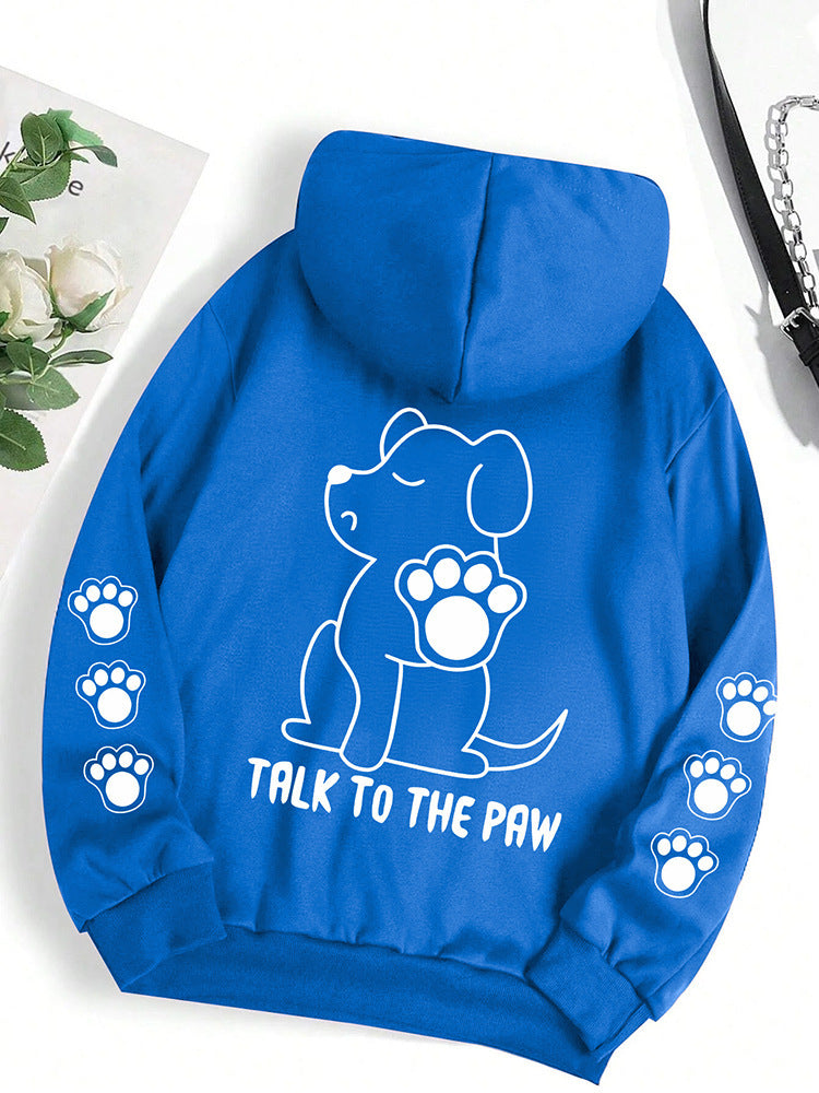 Funny Dog Cartoon Printed Hoodie Women's Warm