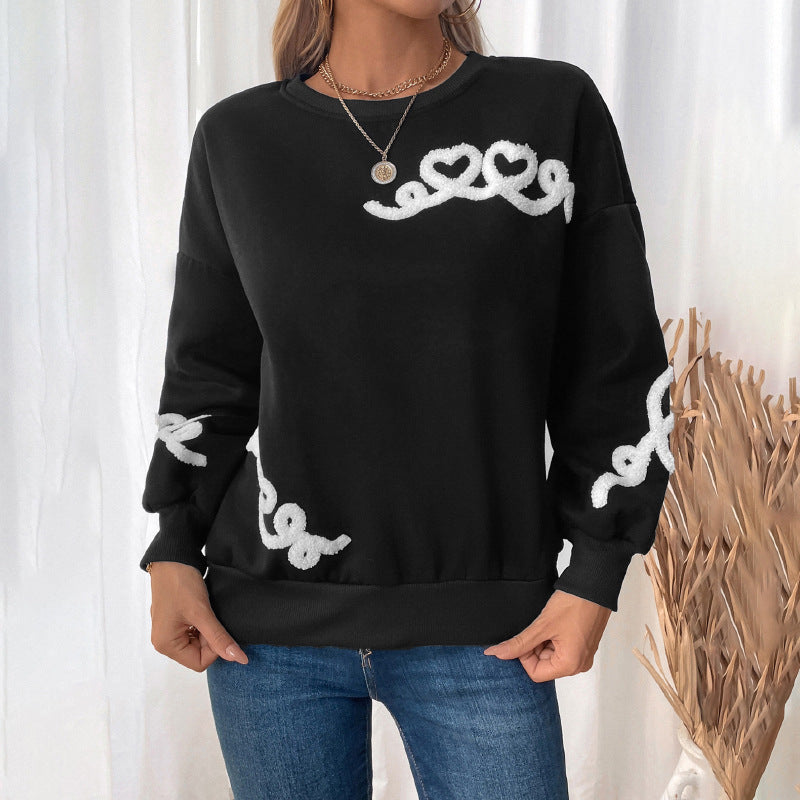Heart Pattern Round Neck Warm Fleece Sweatshirt For Women