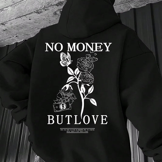 Loose Men's Flower Letter Printed Hooded Sweatshirt