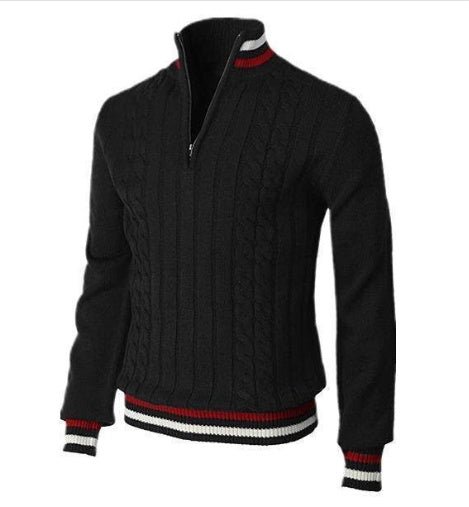 Spring And Autumn New Colour Blocked High Necked Knitted Shirt