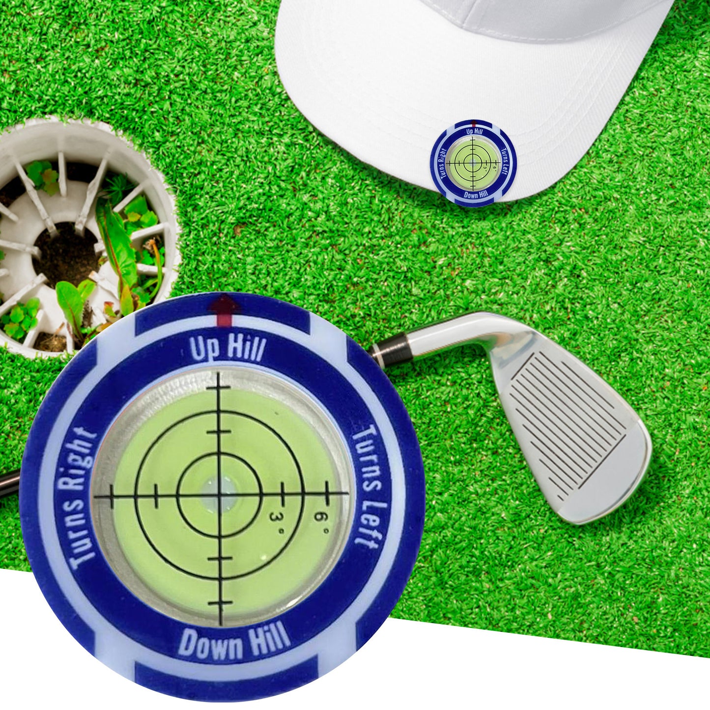 Golf Level Hat Clip Measurement With Position Mark Green Level