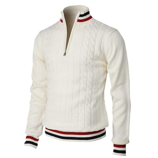 Spring And Autumn New Colour Blocked High Necked Knitted Shirt