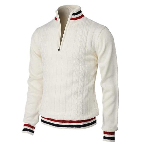Spring And Autumn New Colour Blocked High Necked Knitted Shirt