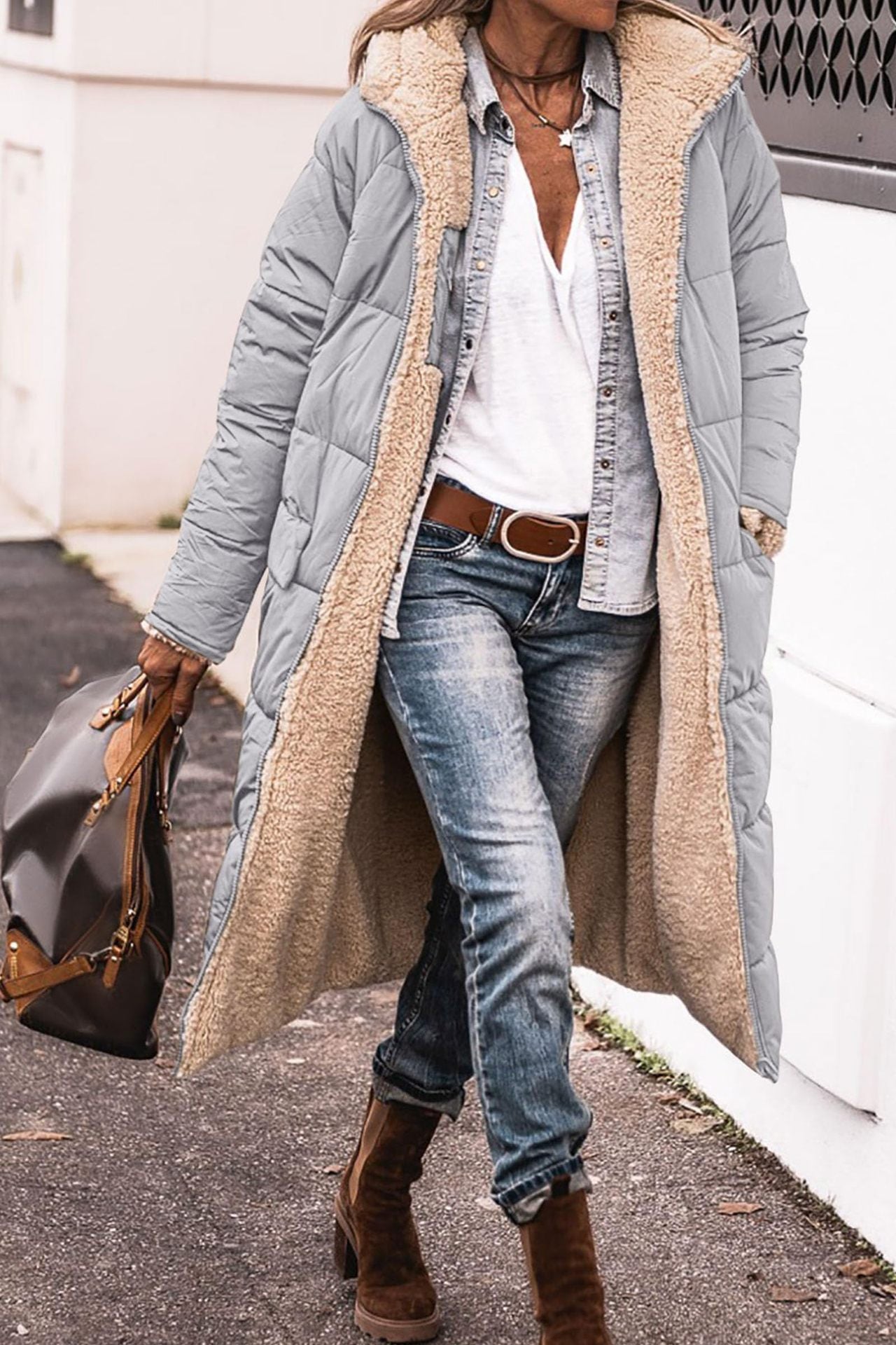 Solid Colour Hooded Long Coat Winter Long Sleeve Double-sided Wear Slim Elegant Cardigan Jacket Top Women's Clothing