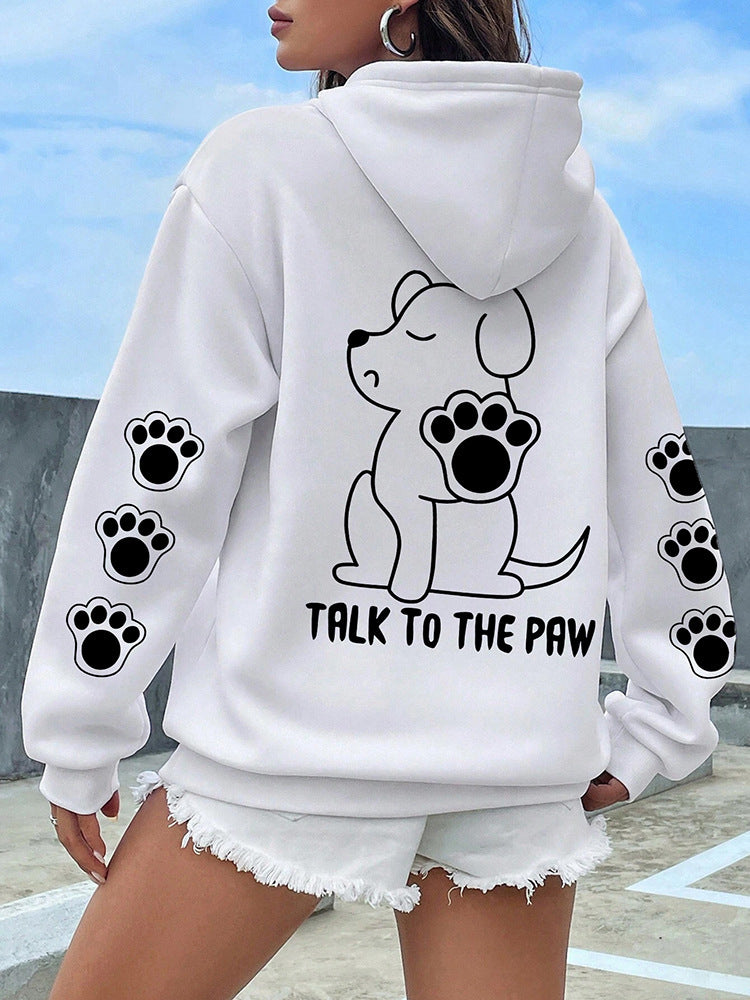 Funny Dog Cartoon Printed Hoodie Women's Warm