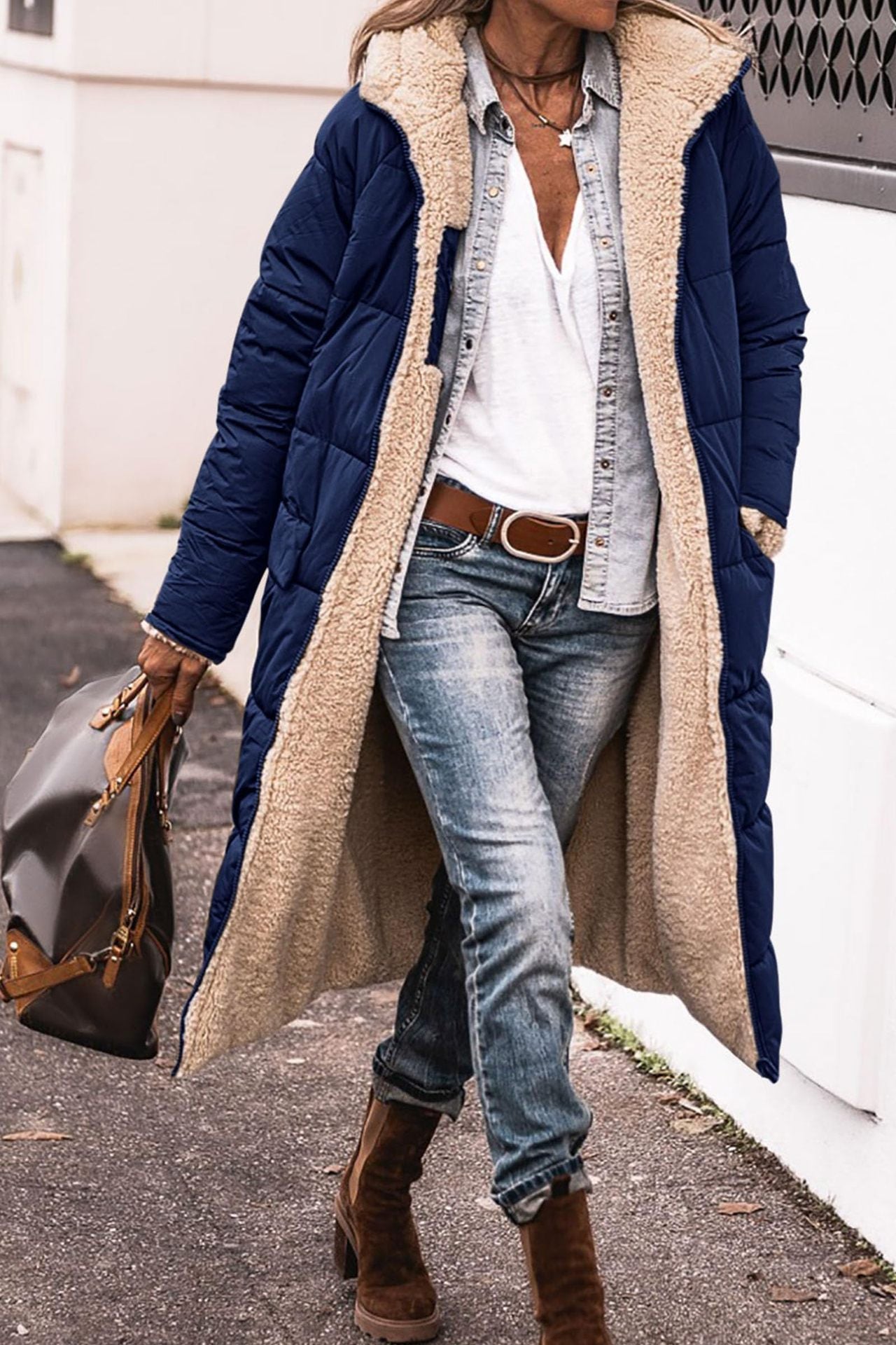 Solid Colour Hooded Long Coat Winter Long Sleeve Double-sided Wear Slim Elegant Cardigan Jacket Top Women's Clothing